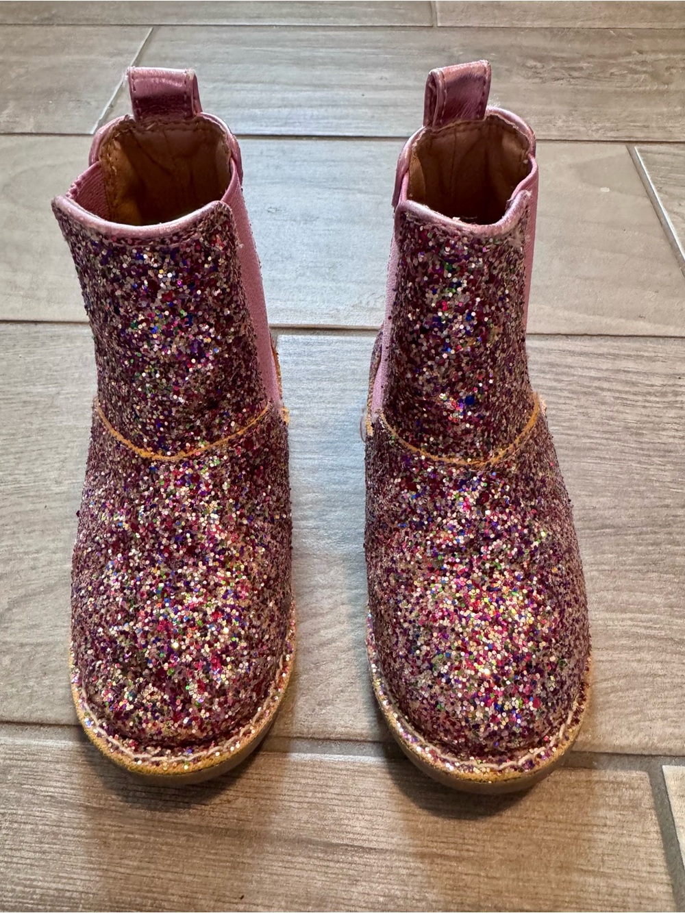 Crew Cuts Girls' Pink Glitter Chelsea Boots - Sparkle Kids Shoes